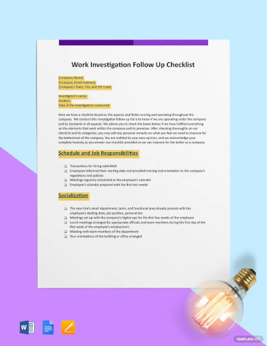 workplace investigation follow up checklist template
