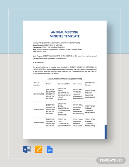 Annual Meeting Minutes Template - 10+ PDF, Word, Google Docs Documents ...