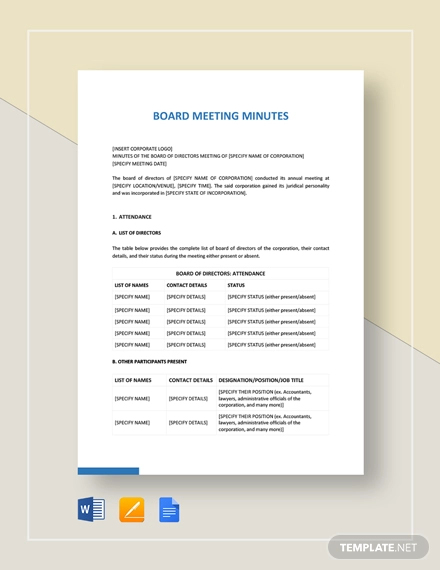 Meeting Minutes Templates - 39+ Word, Apple Pages, Google Docs Format