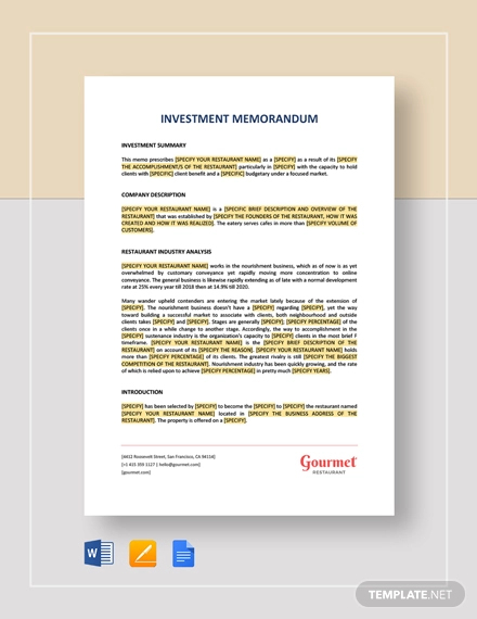 investement memorandum