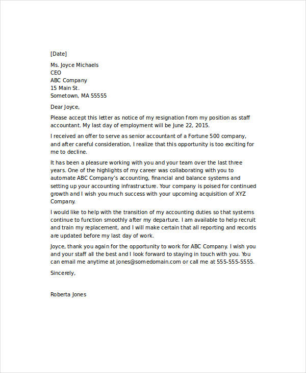 basic resignation letter format in word template