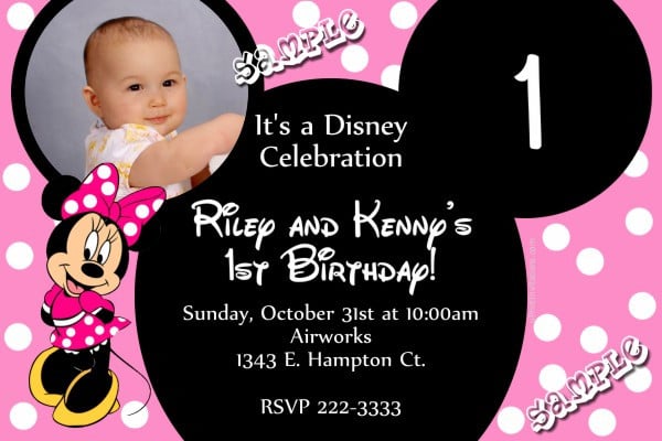 minnie mouse birthday invitation with photo