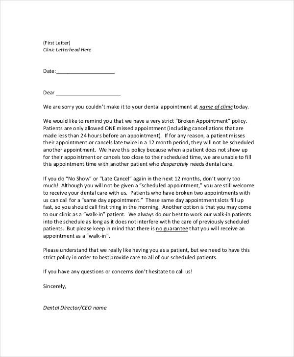 Dentist Appointment Letter Template Download