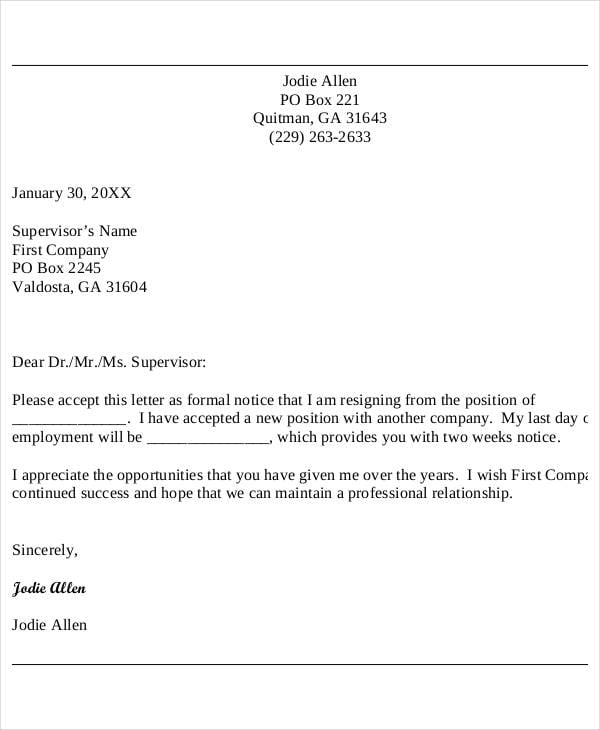 sample formal resignation letter2