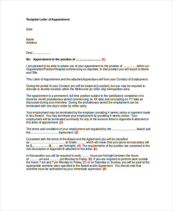 new job appointment letter template