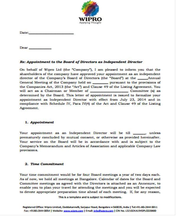 appointment letter format for managing director