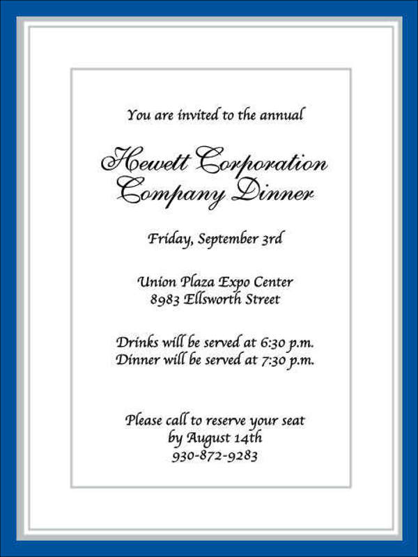 corporate work dinner invitation