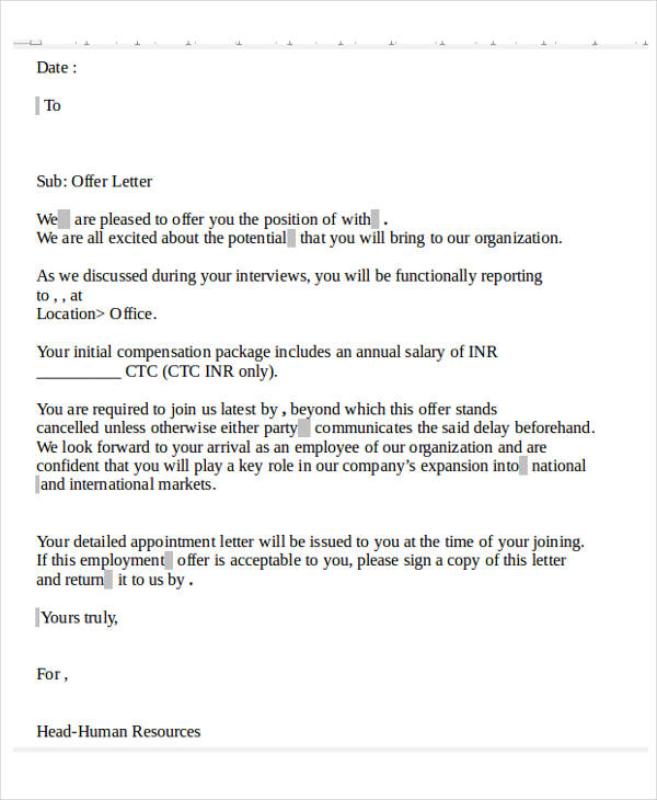 job offer letter format doc