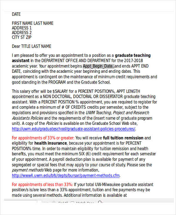 private school teacher appointment letter sample