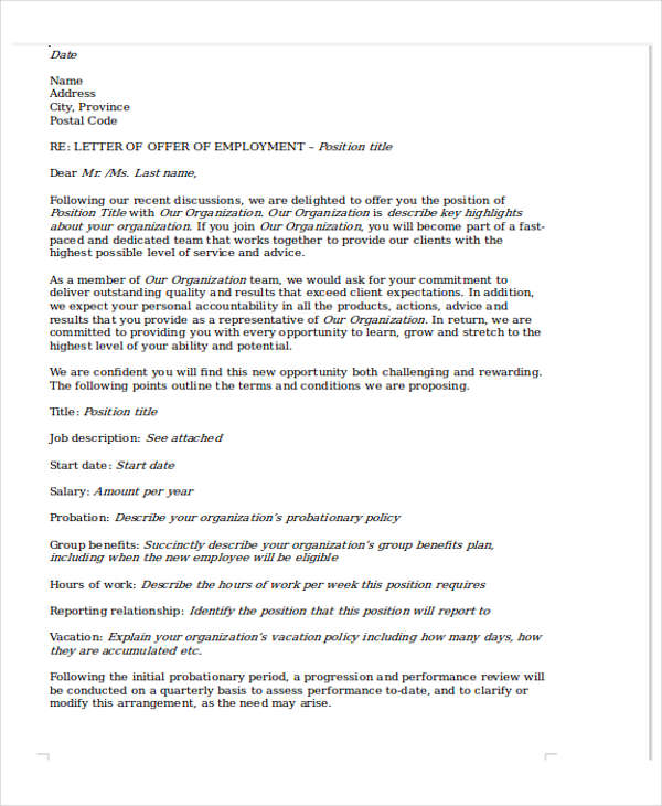 standard appointment offer letter