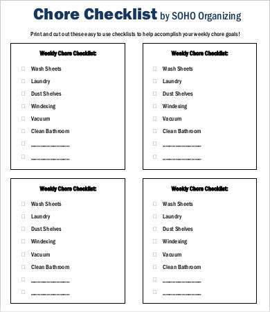 printable chore checklist template
