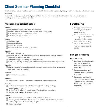 client seminar planning checklist