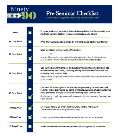 pre seminar checklist template