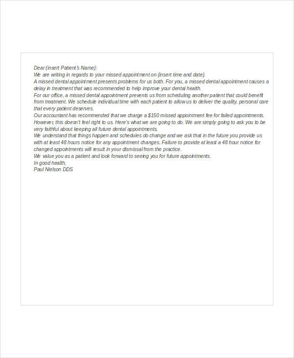 dental appointment cancellation letter template