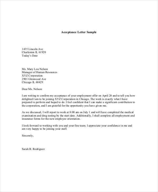 meeting appointment acceptance letter template
