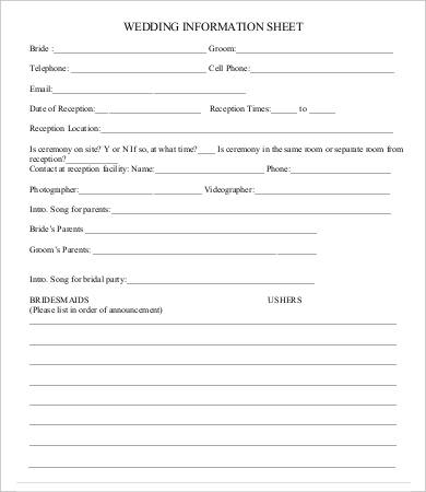 wedding information sheet template
