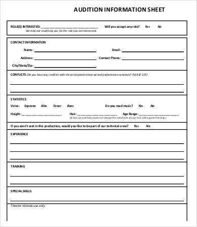 audition information sheet template