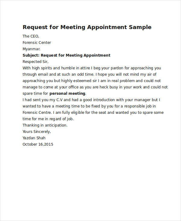 meeting appointment letter sample