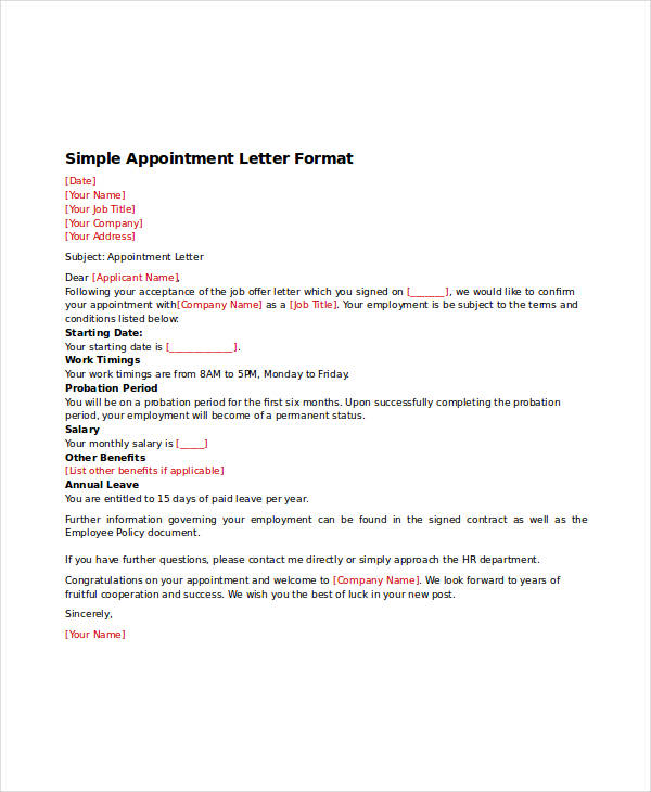 Appointment Letter Template - 31+ Free Word, PDF Documents Download ...