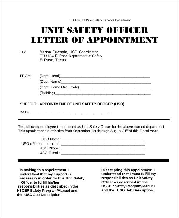 health and safety officer appointment letter template