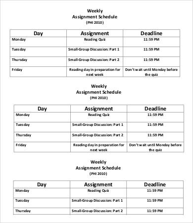 class assignment schedule template
