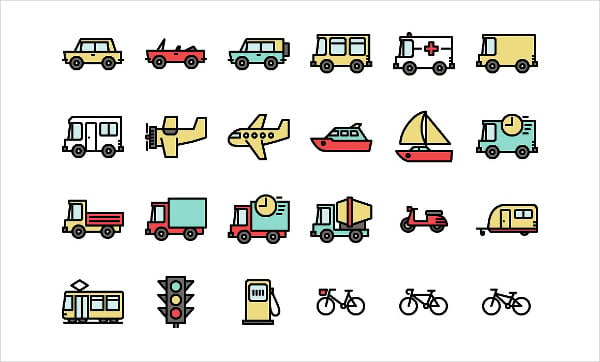 transportation line icons set
