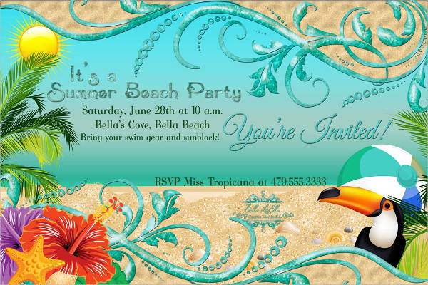 12 Beach Party Invitations PSD AI Word Pages