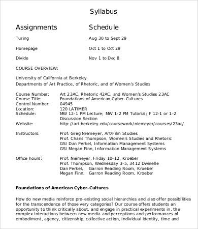 syllabus assignments schedule template