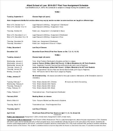 first year assignment schedule template