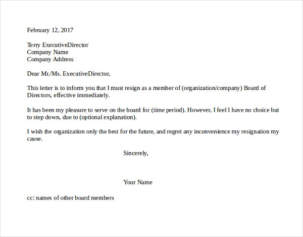 board of directors resignation letter template2