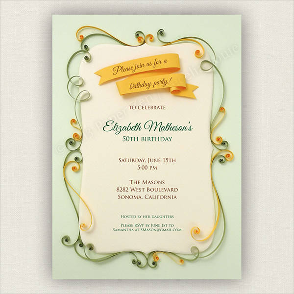 printable vintage quilled invitation for parties
