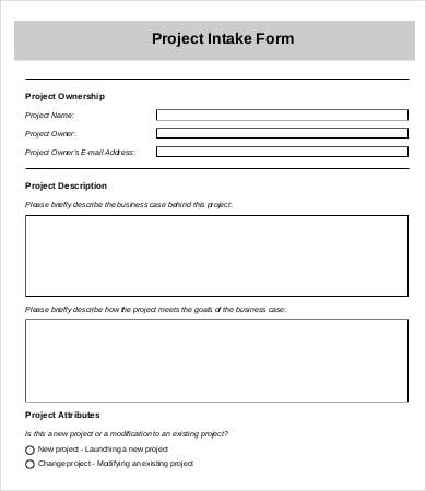 project intake form template