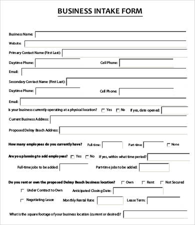 business intake form template
