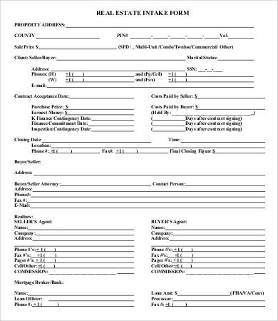 real estate intake form template