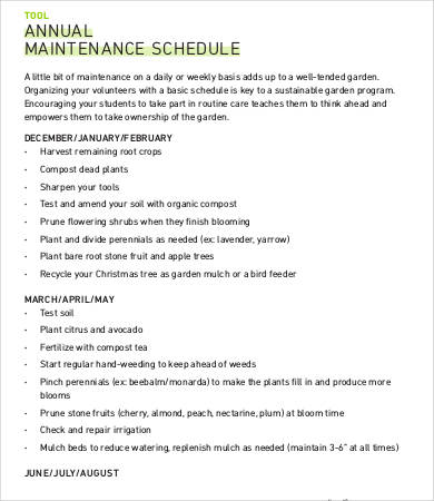 yearly maintenance schedule template