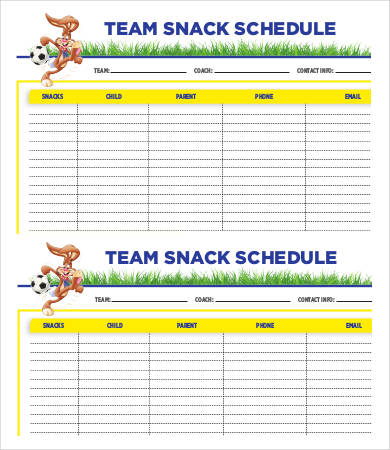 team snack schedule template