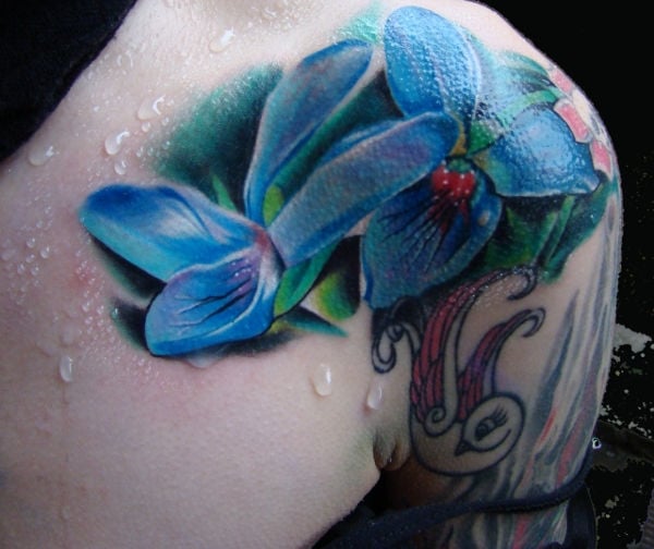 Blue Lily Flower Tattoo
