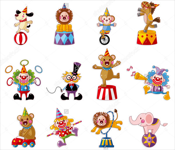 set of colorful circus icons