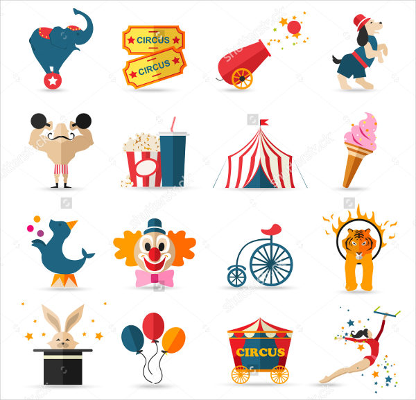 circus entertainment icons set