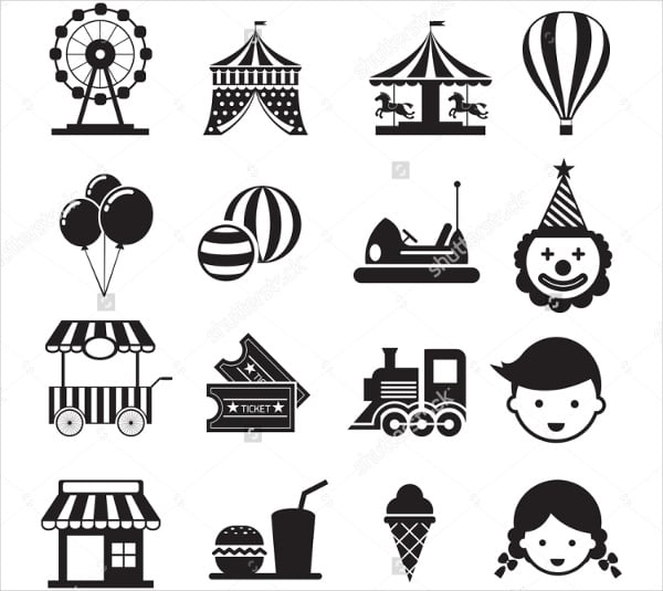 circus carnival icons set