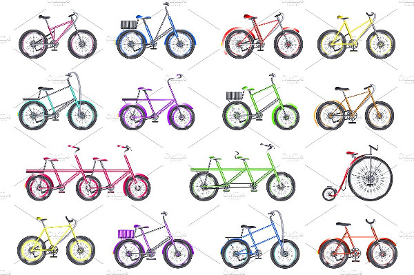 Flat Bicycle Icons Set