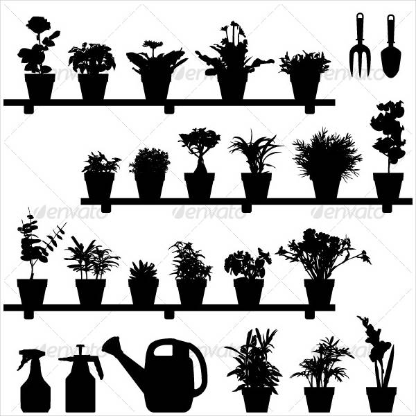 flower plant pot silhouette vector