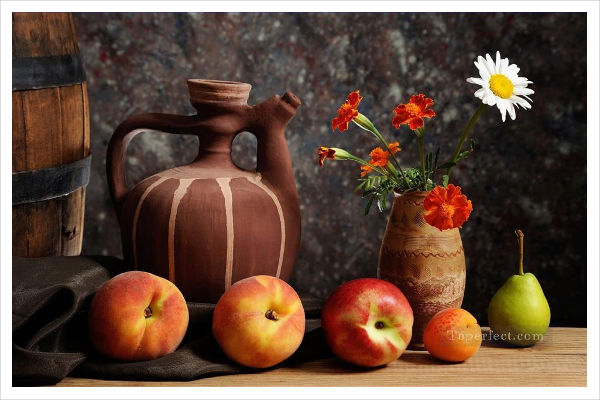 still life flowers and fruits painting