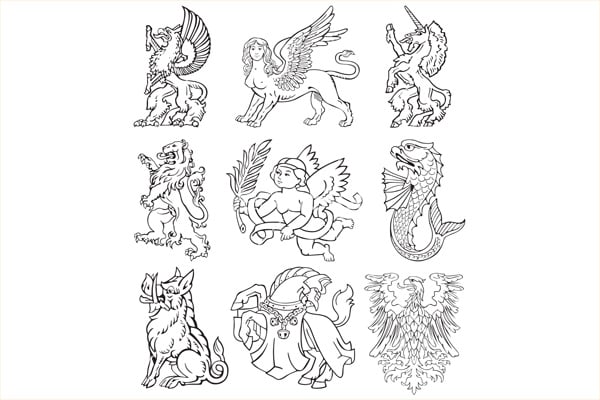 monsters heraldic vector