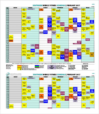 weekly fitness calendar schedule template