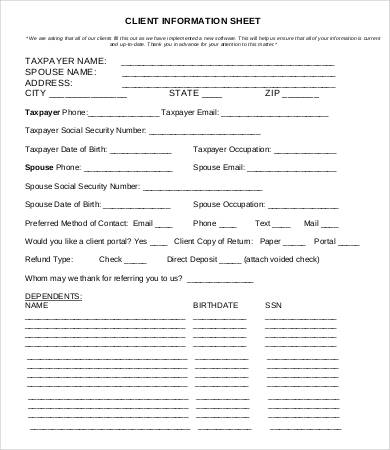 27+ Printable Client Information Sheet Templates - Free Word, PDF ...