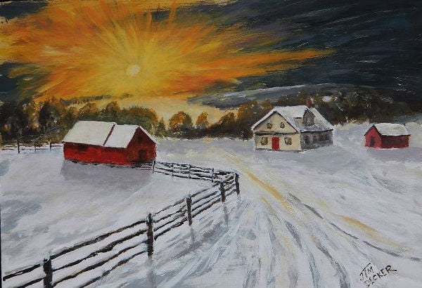 winter sunrise painting