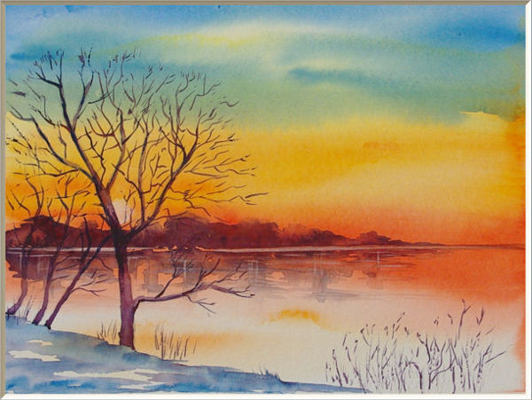watercolor sunrise painting