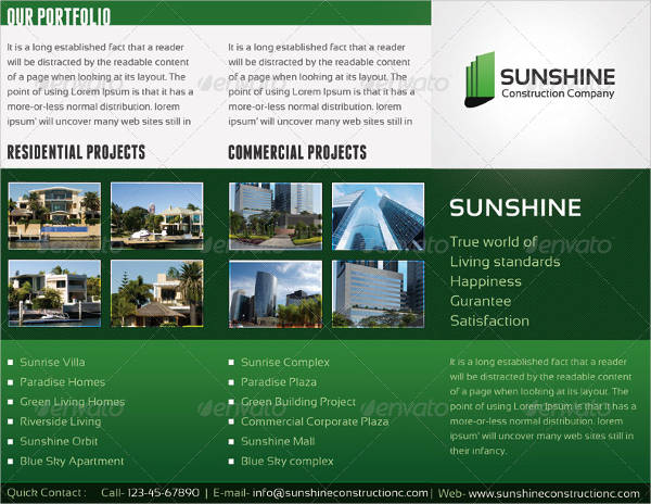 sunshine construction company tri fold brochure