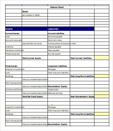 free business balance sheet template